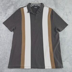 EXPRESS‎ Polo Shirt Men's Brown White Stripe Stretch Short Sleeve Bowling Preppy